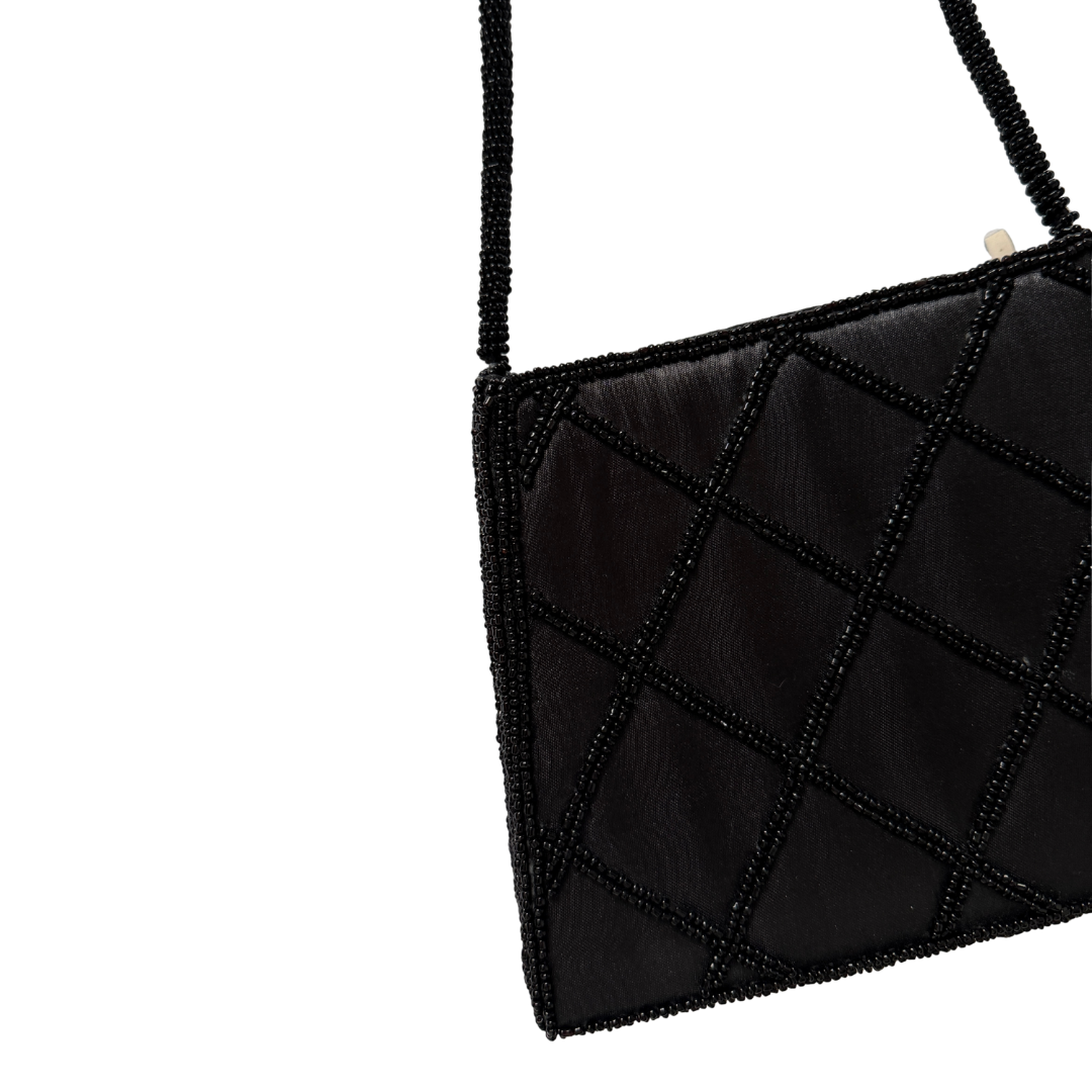 Mini Black Diamond Beaded Evening Bag / Purse