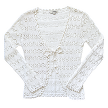 Load image into Gallery viewer, Vintage 1990s Jessica White Lace Knit Tie-Front Cardigan | Small
