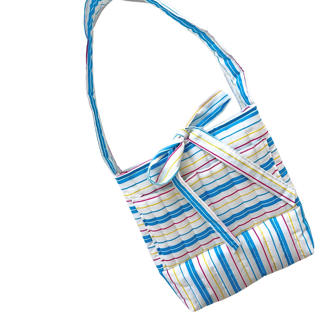 Recycled Quilted Stripes Purse (White, Red, Yellow and Blue)