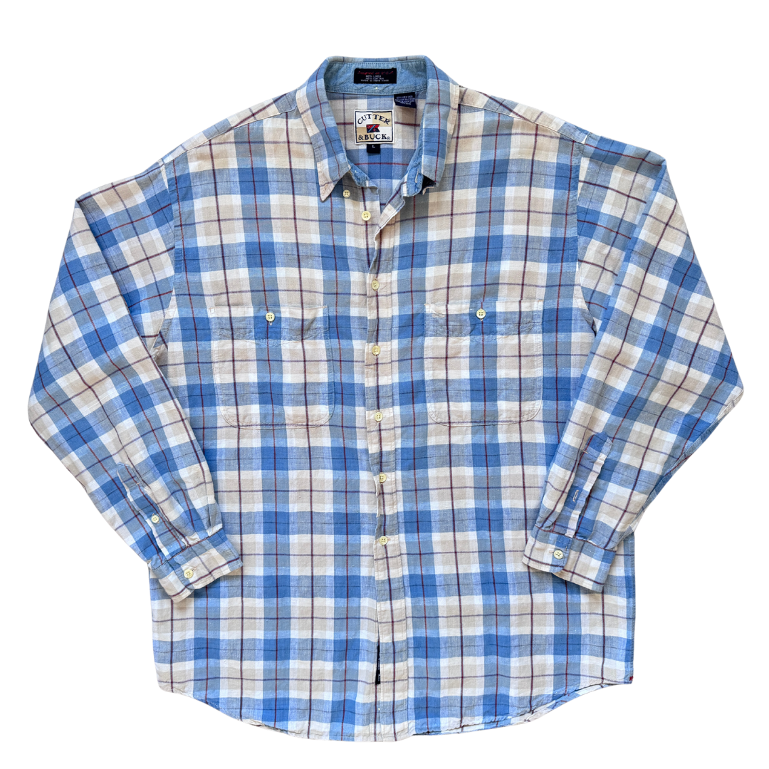 Cutter and Buck Men's Blue Plaid Shirt | Large / Extra-Large
