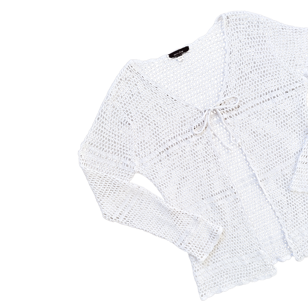 Cotton Ginny White Crochet Tie-Front Cardigan | Medium - Large