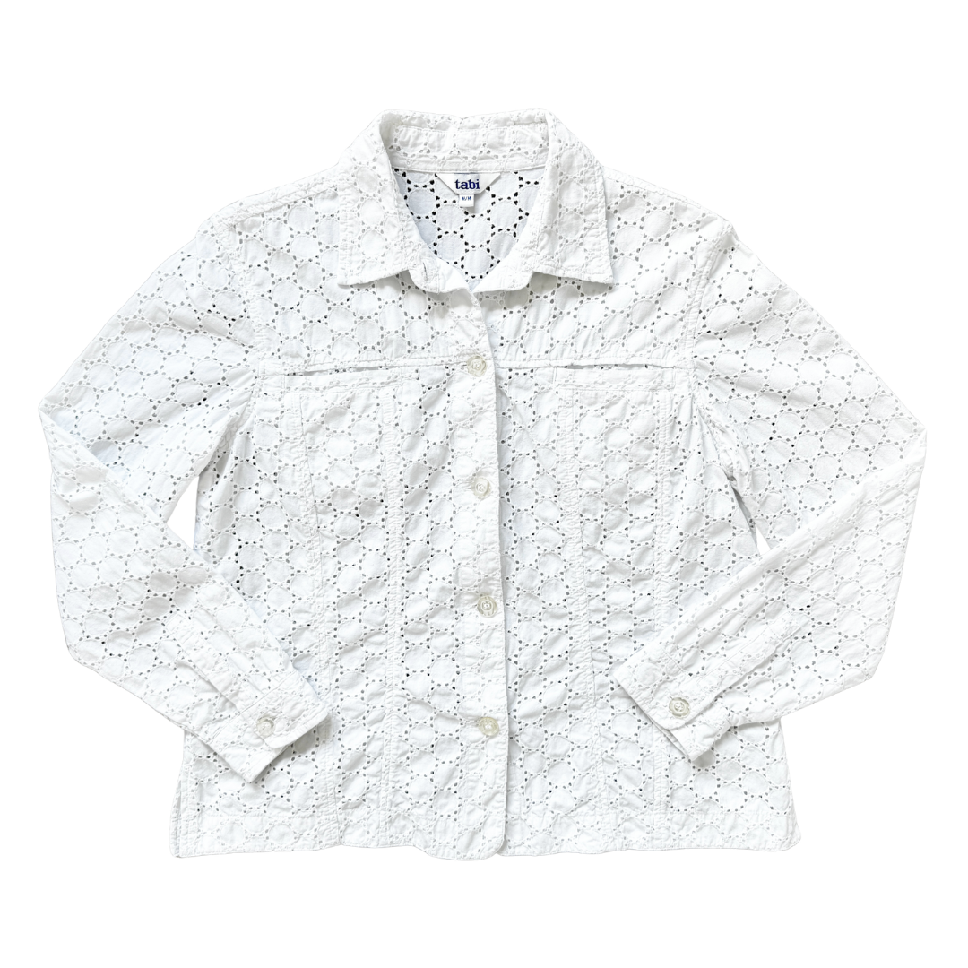 Vintage 90s Tabi White Cotton Eyelet Blouse | Medium