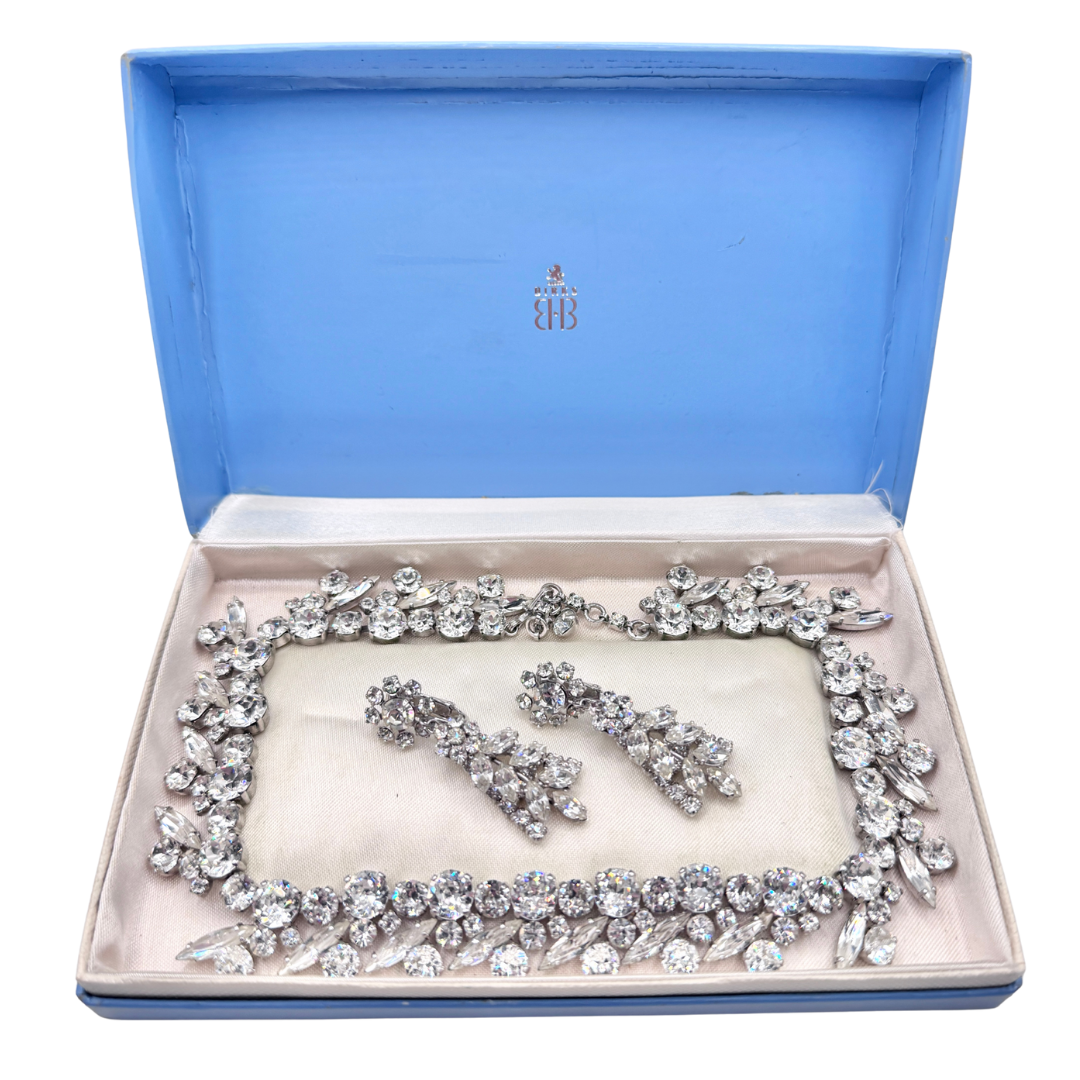 Vintage Sherman Ornate Crystal Necklace and Earring Set | 1950s-1960s
