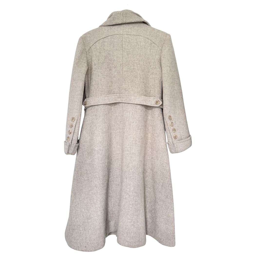 Sterling Stall Beige Wool Belted Trench Coat with Scarf | Small- Medium