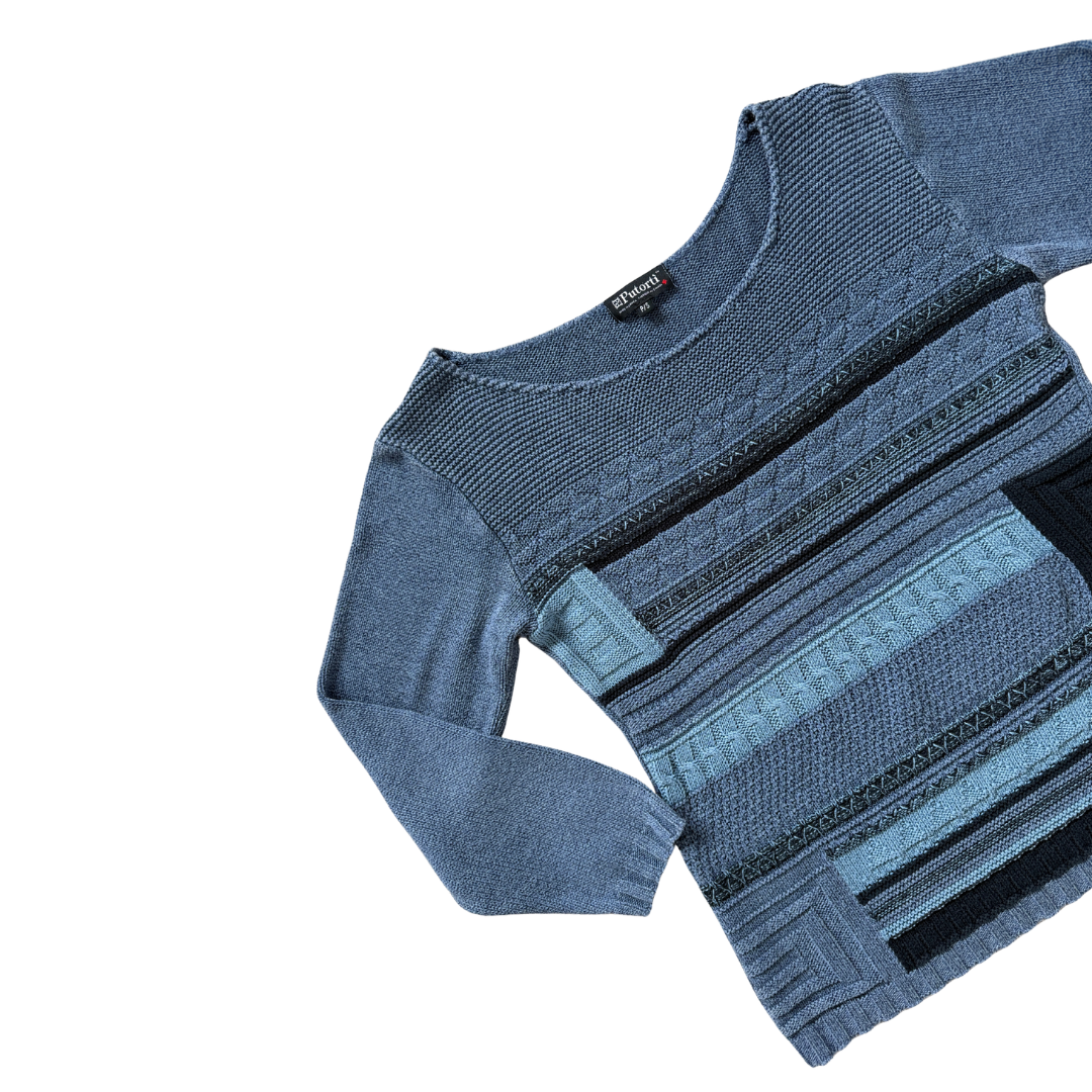 Putorti Blue Patchknit Sweater | Small - Medium