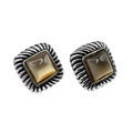 Vintage Square Silver Rope Bordered Faux Agate Stud Earrings