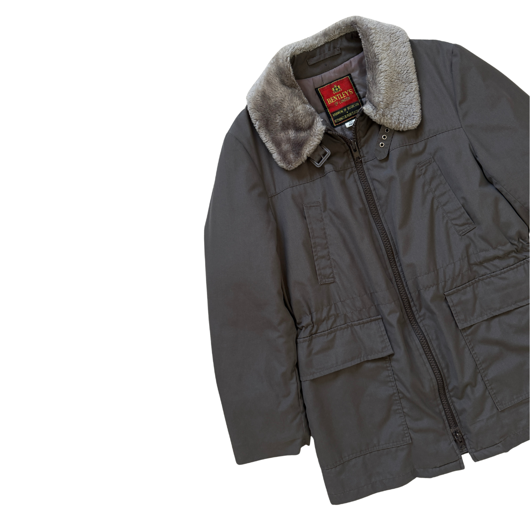 Men's Bentley's of London Gray Faux Fur Collared Coat | Medium - Large