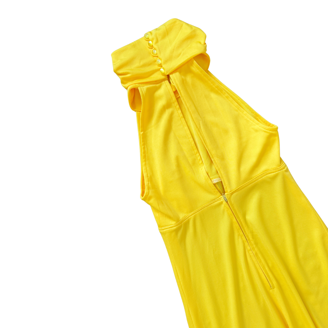 Yellow Foldover Collar Maxi Dress with Open Back | Extra-Small / Small