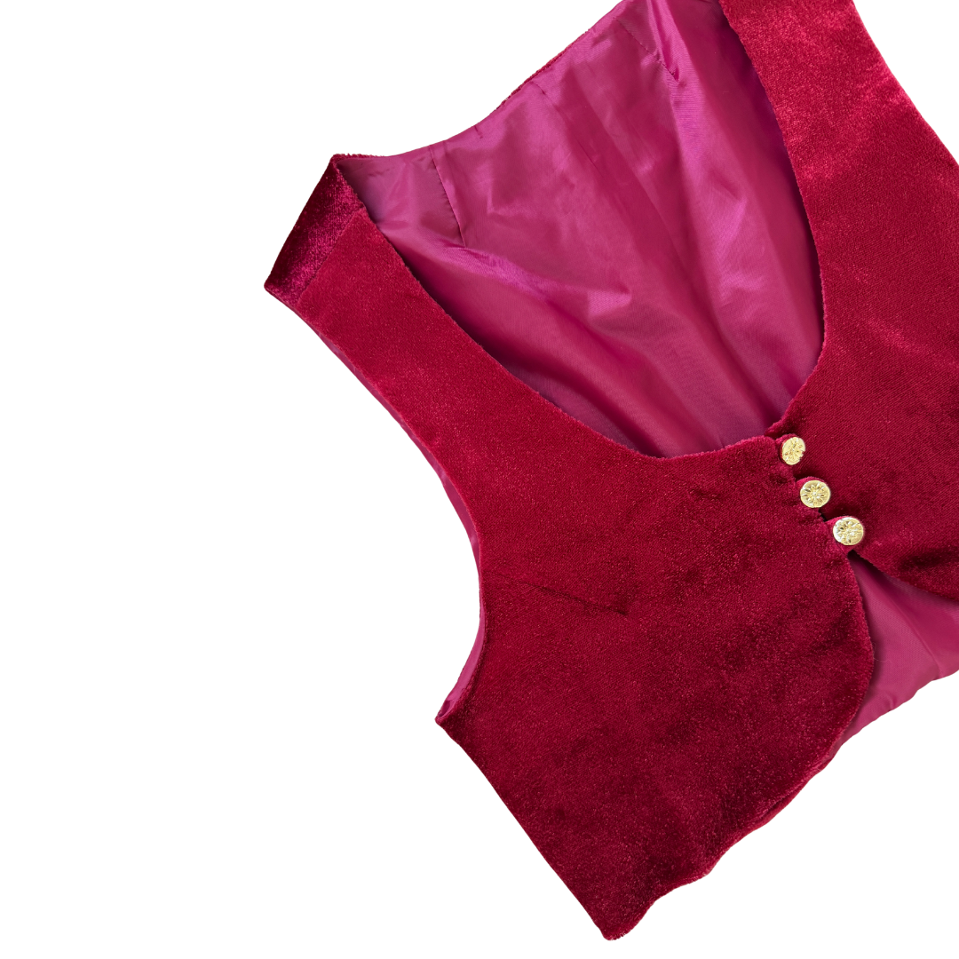 Burgundy Velvet Cropped Vest | Extra-Small