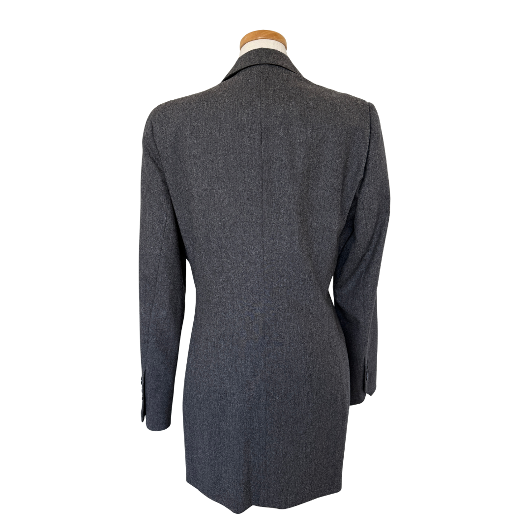 Escada Dark Grey Marled Wool and Cashmere Long Suit Jacket | 40 (Large)