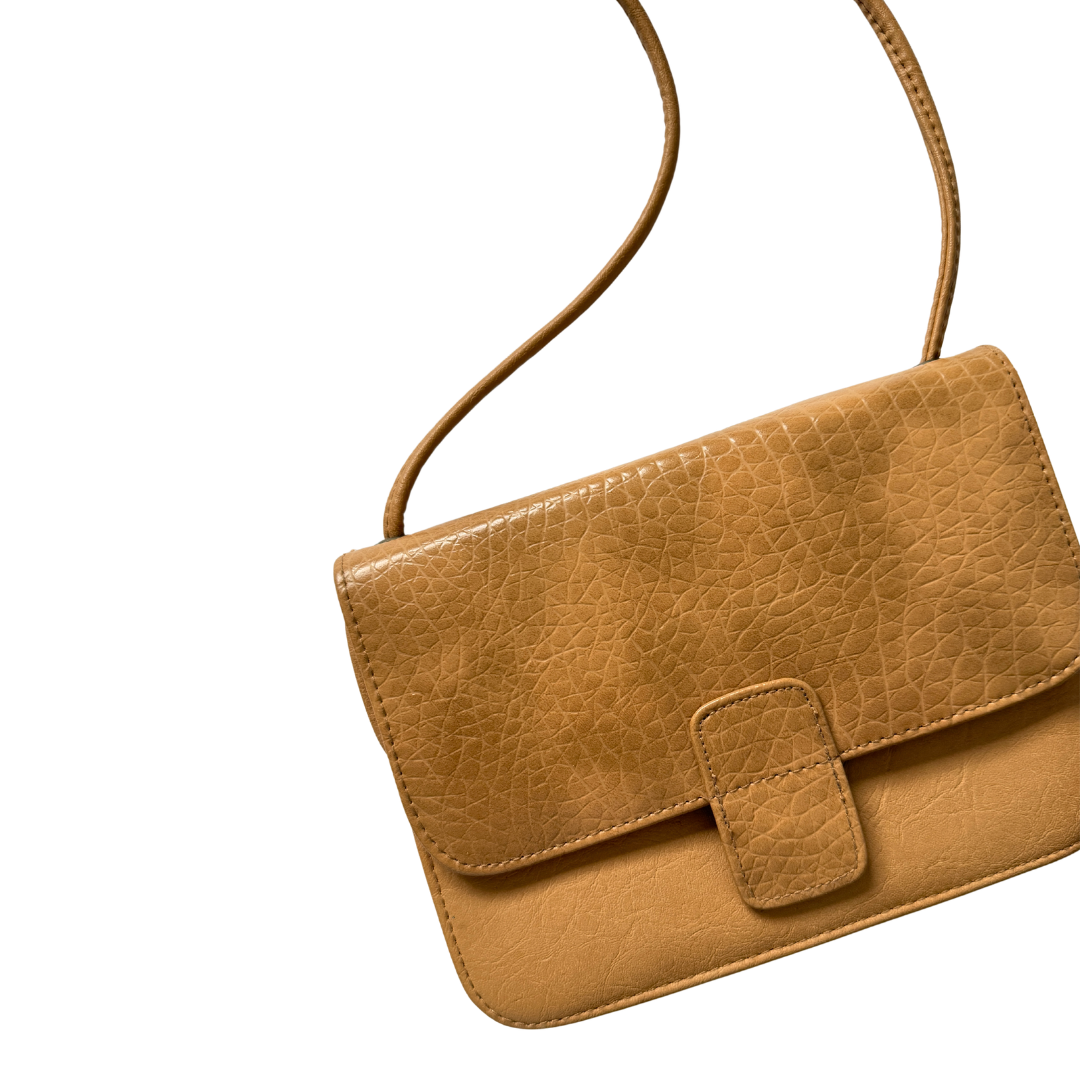 Tan Faux Leather Fold-Over Purse