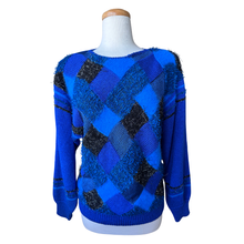 Load image into Gallery viewer, Lara Ferrante Blue Patchwork Sweater with Angora | Large
