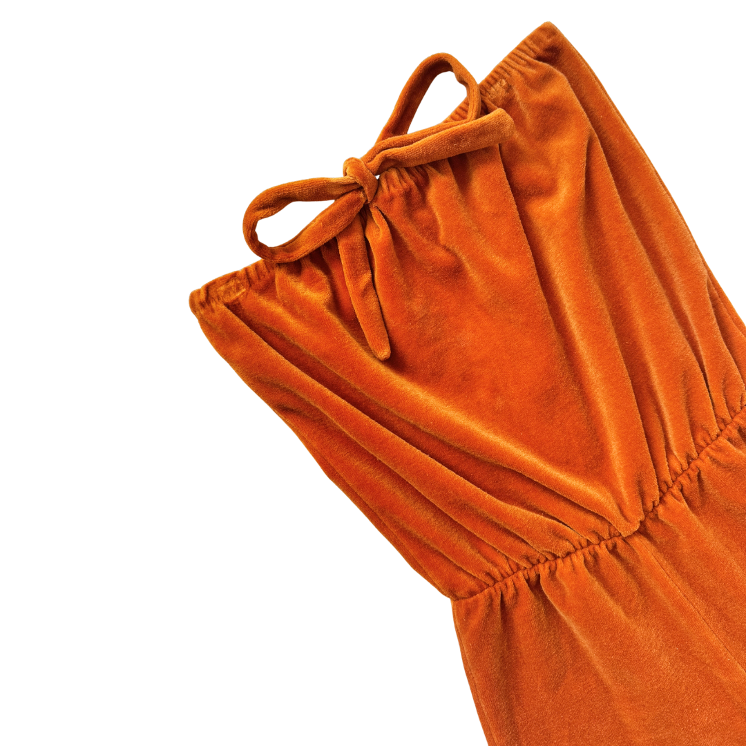 Burnt Orange Strapless Terry Romper with Bow | Small - Medium