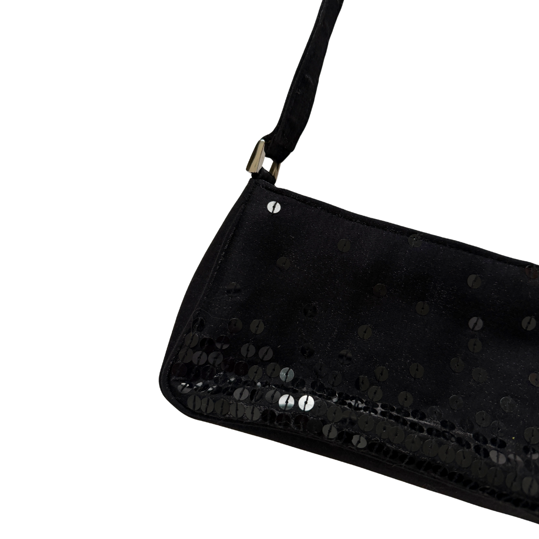 Small Black Sequin Baguette Purse / Bag