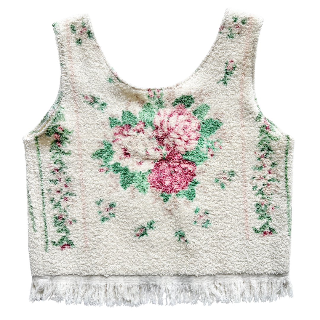 Recycled Cream Rose Floral Tie-Front Towel Vest | Medium