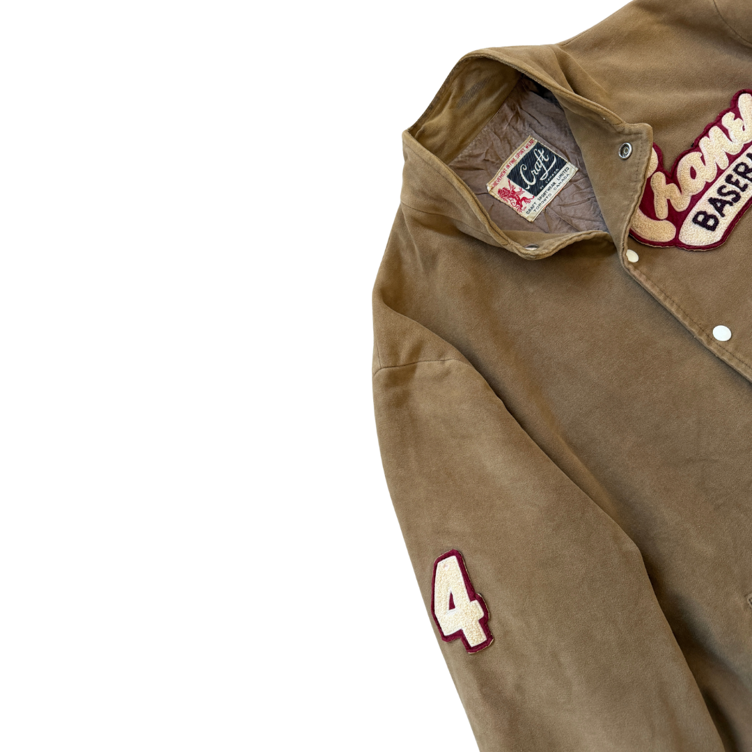 Men's Cranes Baseball 1962 Brown Faux Suede Jacket | Large