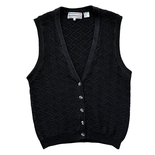 Vintage 1990s Westbound Petites Black Geometric Knit Vest - Medium / Large