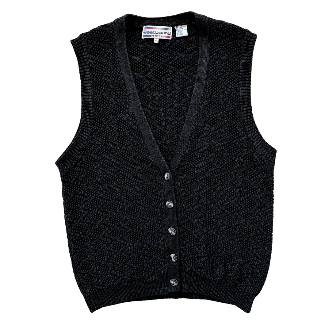 Vintage 1990s Westbound Petites Black Geometric Knit Vest - Medium / Large