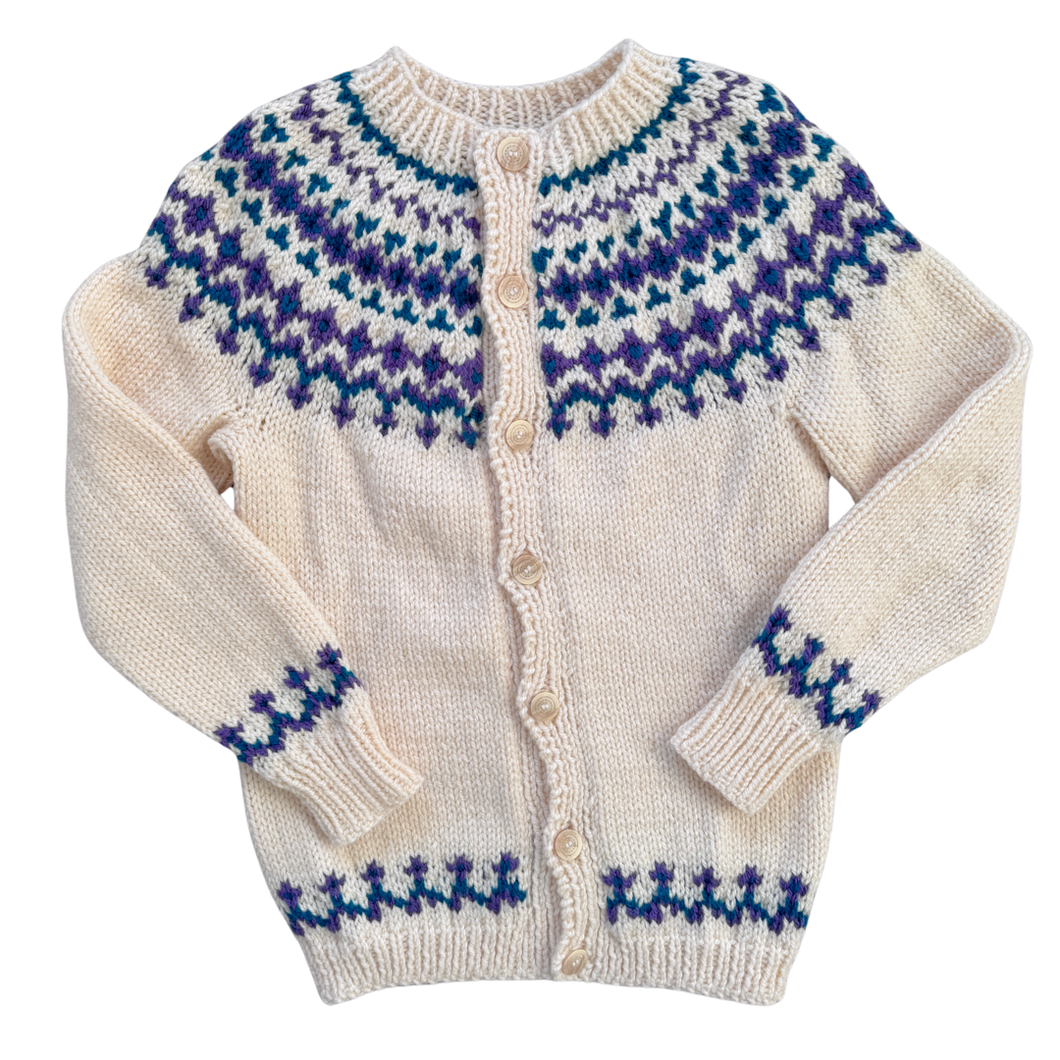 Vintage Hand Knit Purple and Teal Fairisle Cardigan - Small