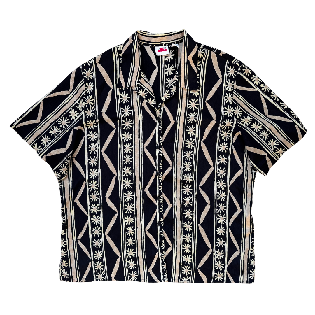 Vintage 1980s-1990s Alia Black and Beige Floral and Abstract Blouse | 2x-3x