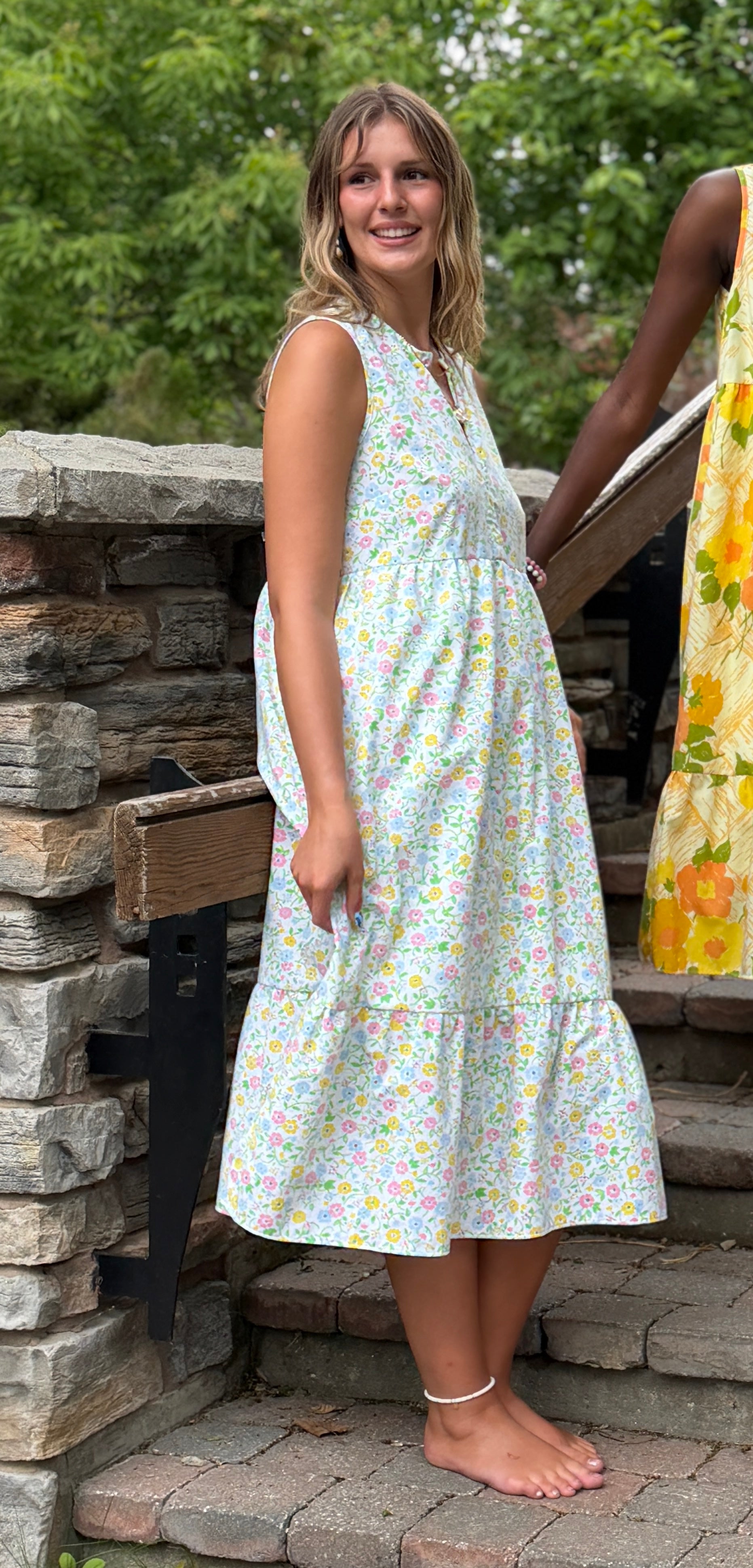 Recycled Pop of Floral Ruffled Midi Play Dress | Medium