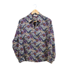 Load image into Gallery viewer, Vintage 1970s-1980s Blue and Purple Paisley Blouse

