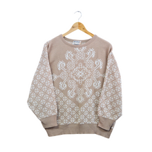 Load image into Gallery viewer, Vintage Taupe Sweater with White Geometric Print
