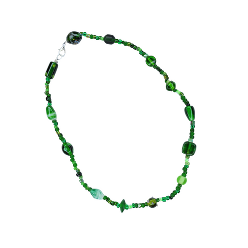 Up-cycled Hand Crafted Green Glass Beaded Necklace