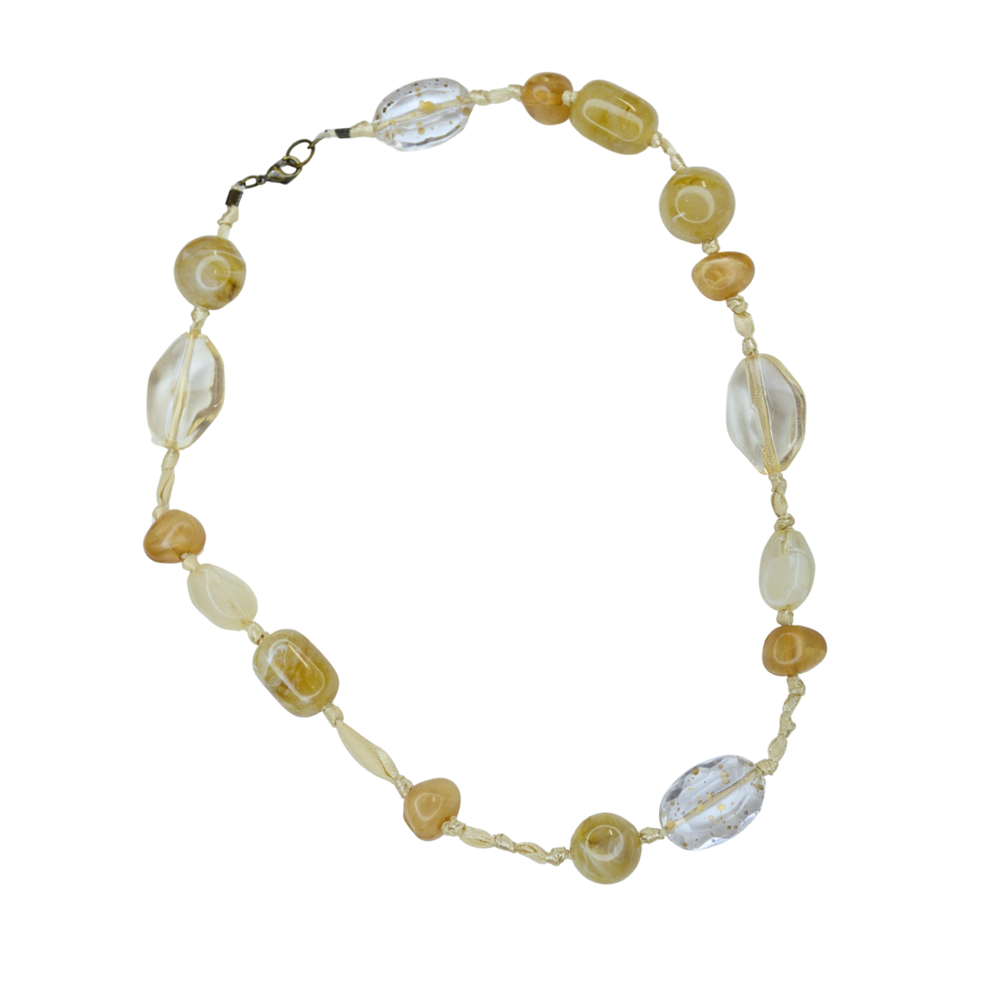 Up-cycled Hand Crafted Resin Bead and Satin Ribbon Necklace