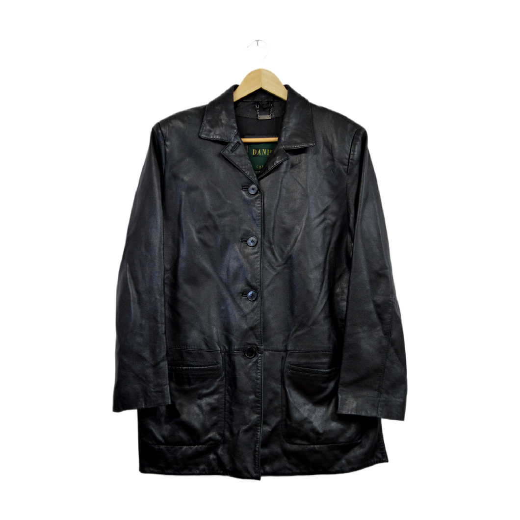 Vintage Danier Black Leather Mid Length Jacket