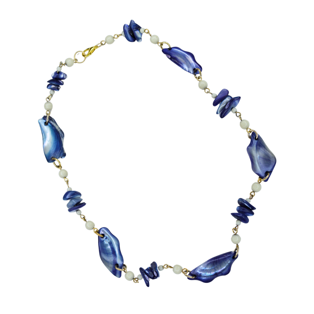Up-cycled Hand Crafted Blue Glass Beaded Necklace