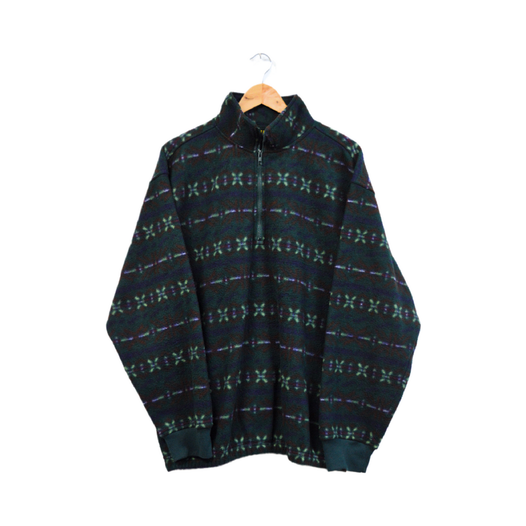 Vintage Men's Dark Geometric Print Fleece Pullover Sweater
