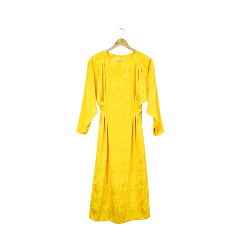 Vintage 1980s Textured Bright Yellow Pleated Dress