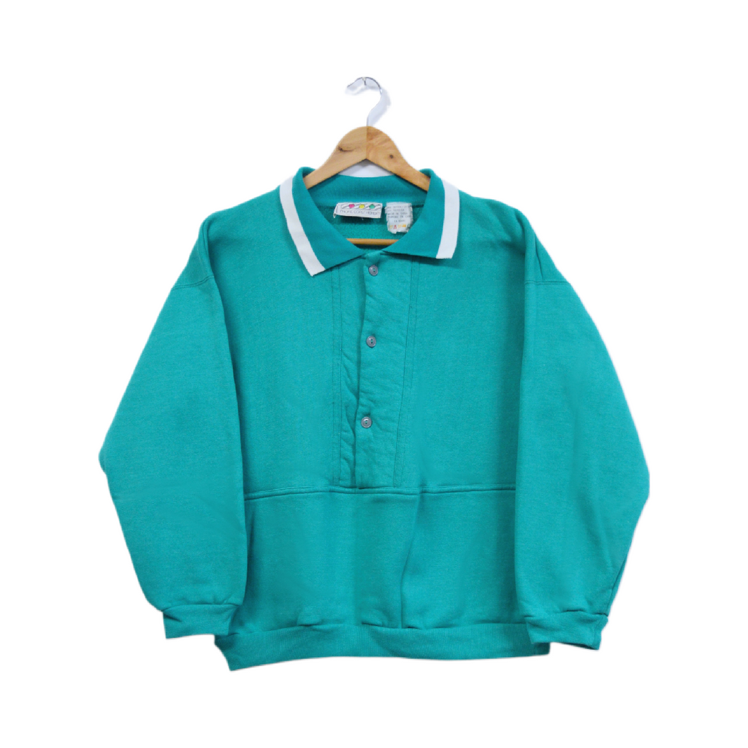 Vintage 1980s Teal Collared Sweatshirt 
