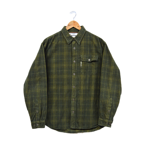 Vintage 1990s Columbia Sportswear Green Plaid Corduroy Button Down Shirt