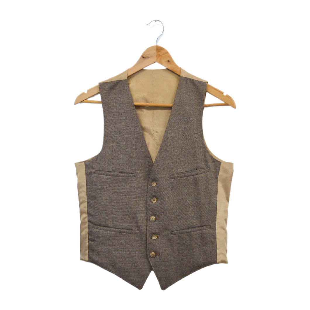 Vintage 1970s-1980s Beige Wool Button Down Suit Vest