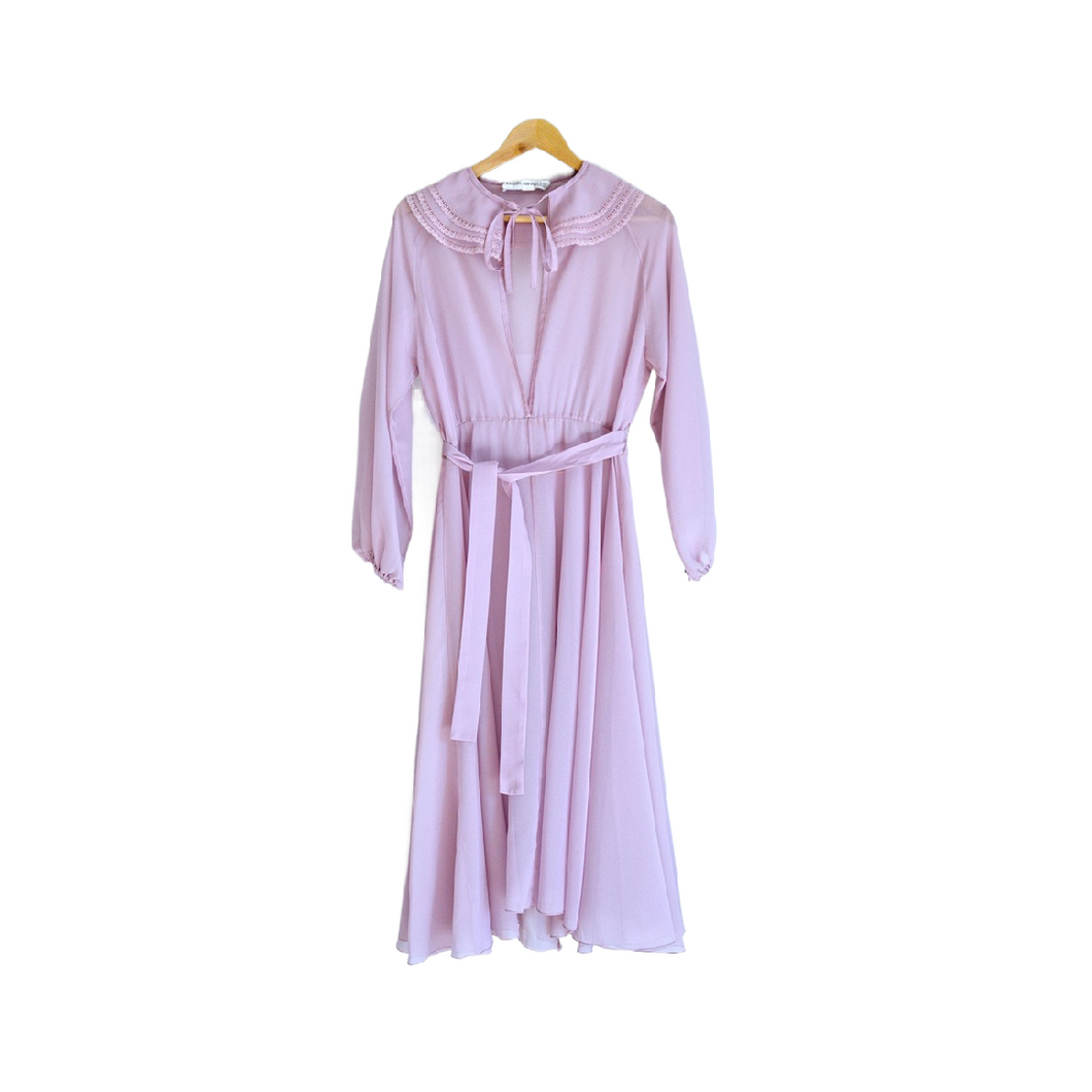 Sheer Lilac Tie Neck Ruffle Collar Maxi Dress | S-M