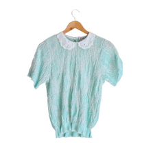 Load image into Gallery viewer, Teal Floral Peter Pan Collar Short Sleeve Blouse | XS-S
