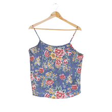 Load image into Gallery viewer, Blue Satin Floral Tank Top | M-L
