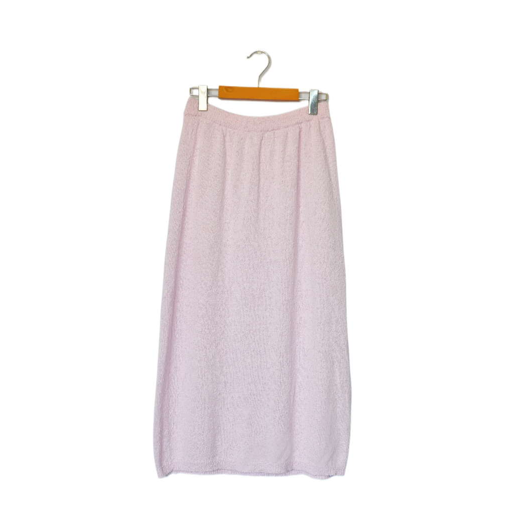 Vintage 1980s Baby Pink Boucle Knit Maxi Skirt