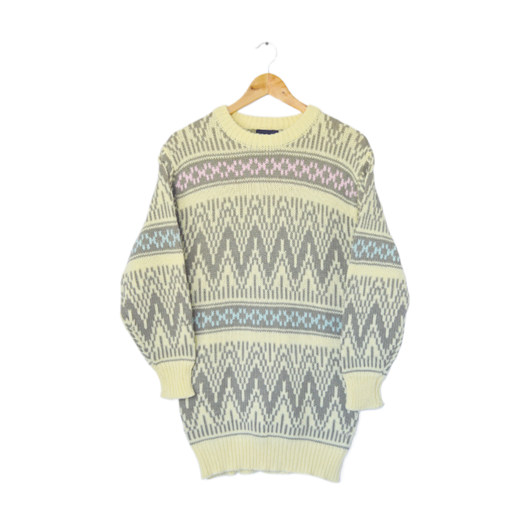 Vintage 1980s Pastel Chevron Print Long Sweater