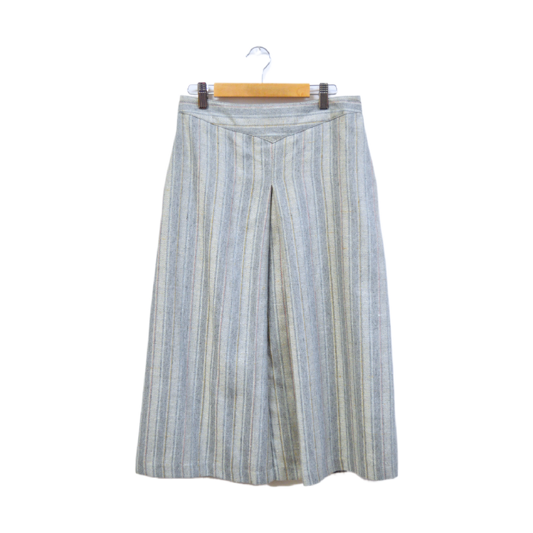 Vintage 1970s Grey and Multicoloured Striped Midi Skirt