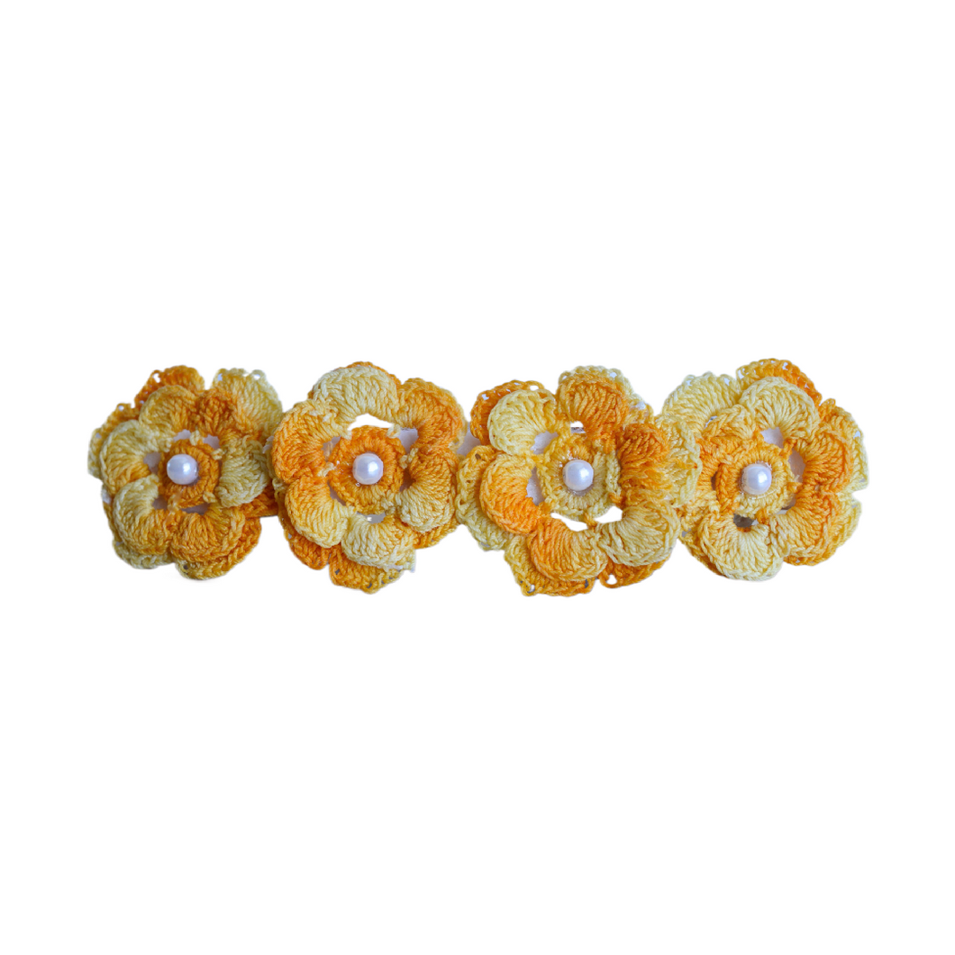 Up-cycled Yellow Floral Doily Hair Clip with Pearl Bead Inlay