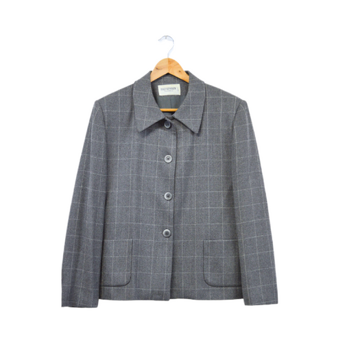 Vintage 1980s Holt Renfrew Classics Gray Plaid Wool Blazer