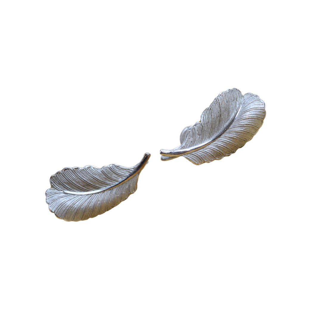 Vintage Bond and Boyd Sterling Silver Feather Screw-Back Earrings | 1950s