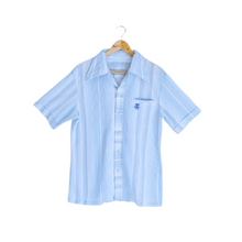 Load image into Gallery viewer, Blue Striped Short-Sleeve Collared Shirt | M
