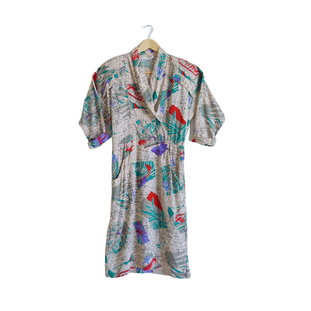 Bright Abstract Botanical Print Dress | M