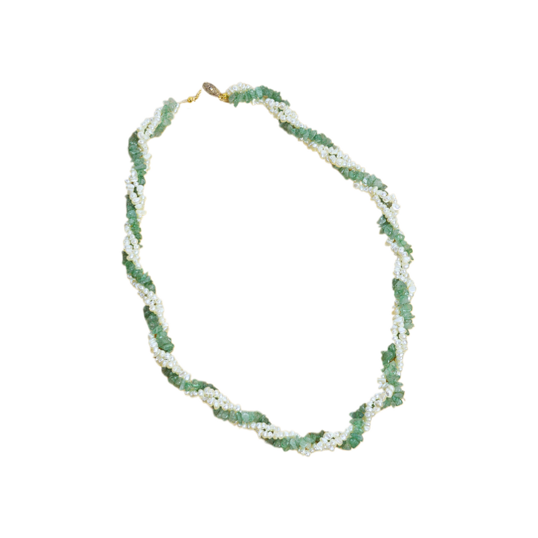 Vintage Hawaiian Pearl and Jade Twisted Bead Statement Necklace | 1960s