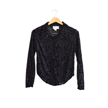 Load image into Gallery viewer, Black Velvet Floral Collared Blouse | S-M
