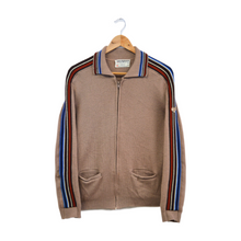 Load image into Gallery viewer, Vintage 1970s Beige Wool Men&#39;s Cardigan with Racing Stripes 
